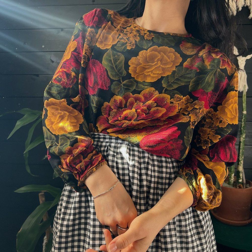 Vintage Floral Blouse - Red, Yellow, Green